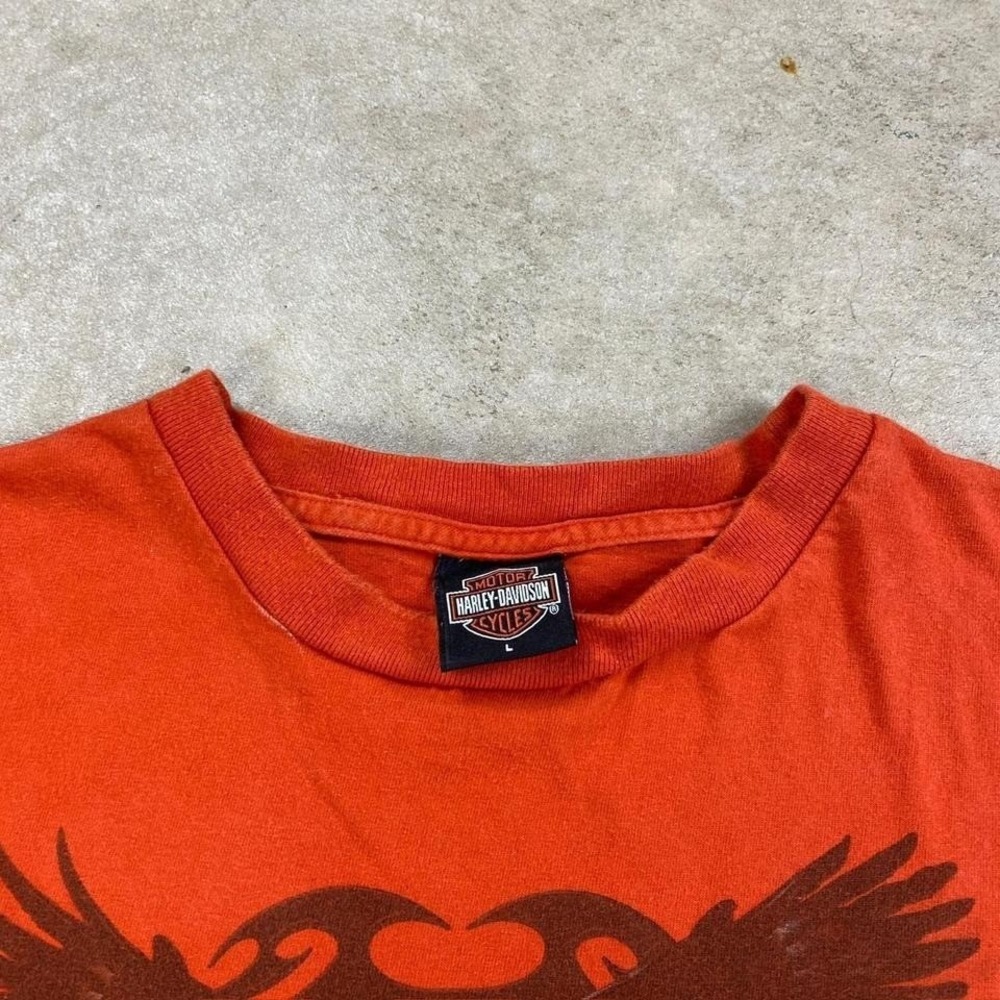Vintage 90s Harley Davidson Shirt Size Large Orange Detroit Michigan Biker Eagle - Picture 3 of 4